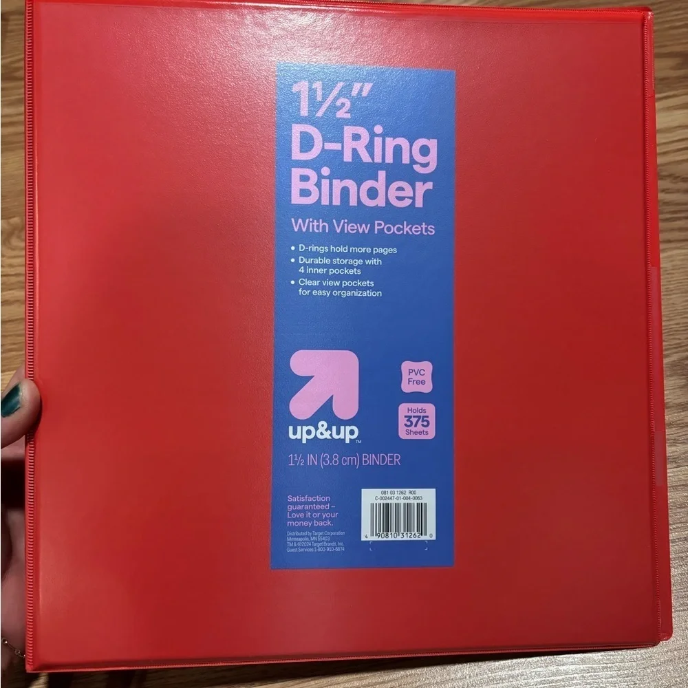NWT set of two 1 1/2 inch Red D-Ring Binder with View Pockets- holds 375 sheets